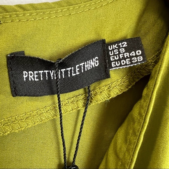 Pretty Little Thing Olive Poplin Button Detail Flare Short Romper Size 8 - Picture 3 of 14